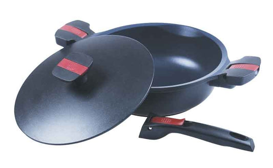 OZTRAIL 28cm deep pan with cast alloy lid and removable handles