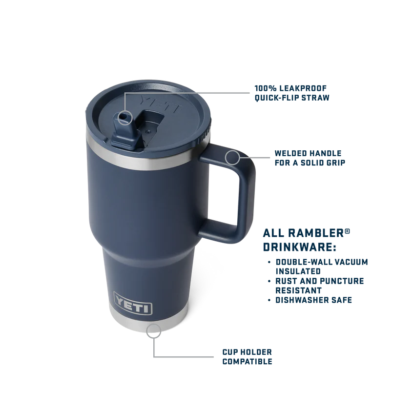 Yeti Rambler 30 oz (887ml) Travel Straw Mug with Colour Matched Straw Lid