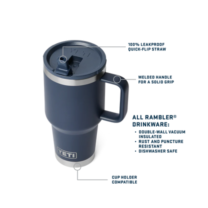 Yeti Rambler 30 oz (887ml) Travel Straw Mug with Colour Matched Straw Lid