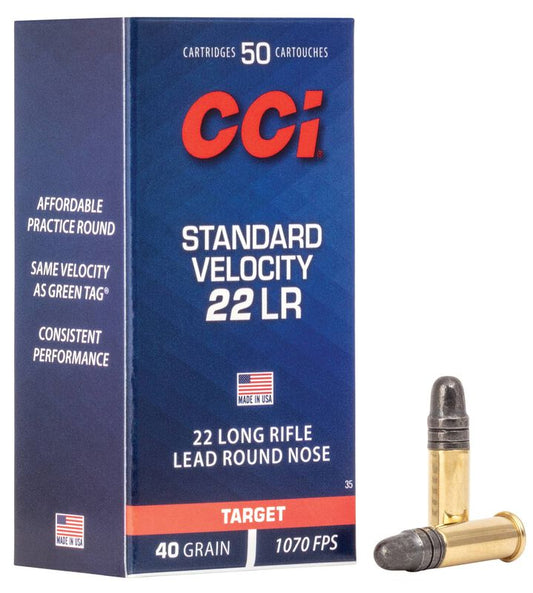 CCI Standard Velocity, 22 LR, 40 Grain, Lead Round Nose, 1070 fps 50pk