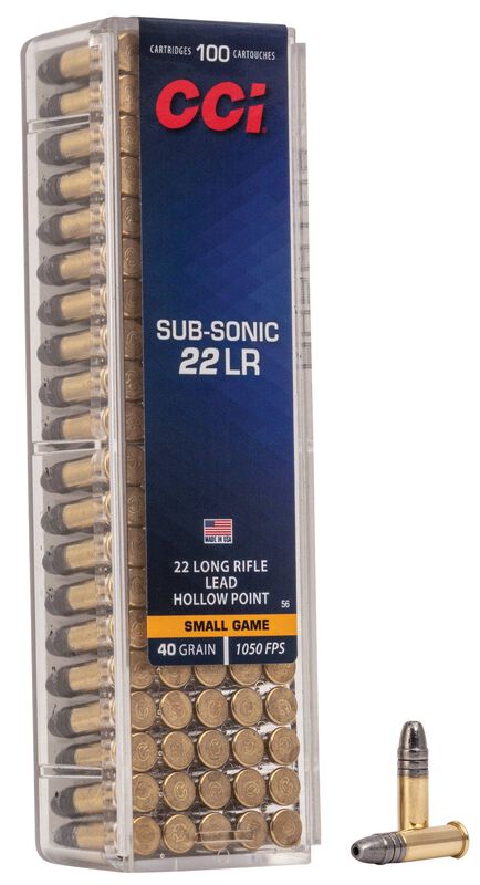 CCI Sub-Sonic HP, 22 LR, 40 Grain, Lead Hollow Point, 1050 fps 100pk