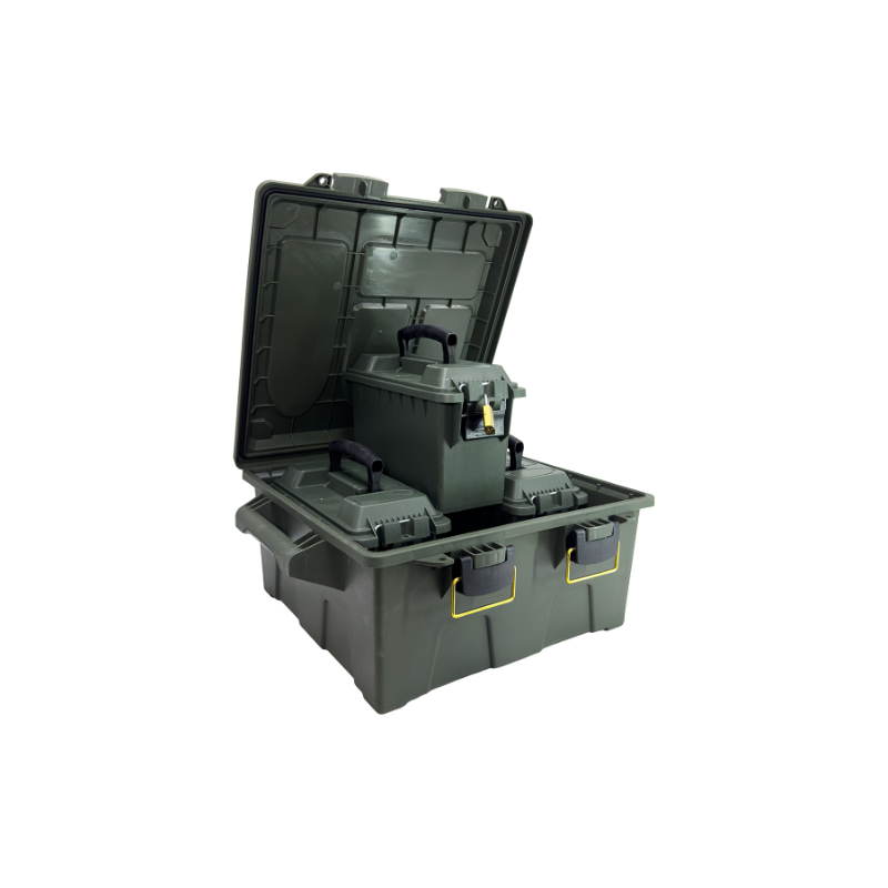 Ridgetek 4Pc Ammo Box & Large Crate OD Green Inculding Padlock