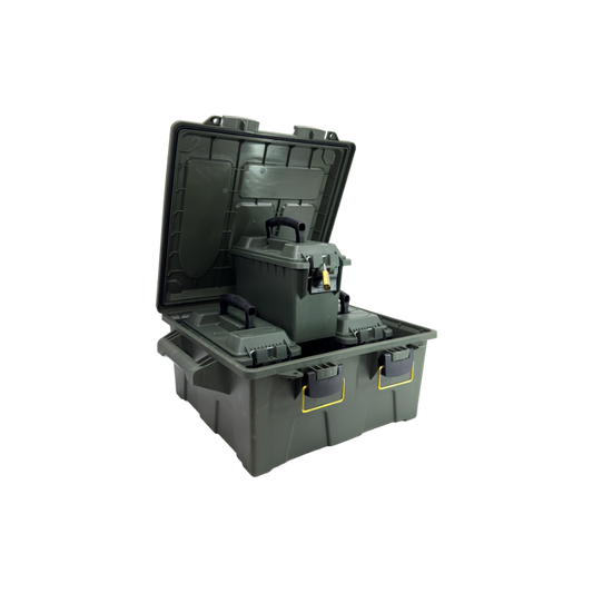 Ridgetek 4Pc Ammo Box & Large Crate OD Green Inculding Padlock