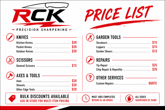 Knife Sharpening pricelist