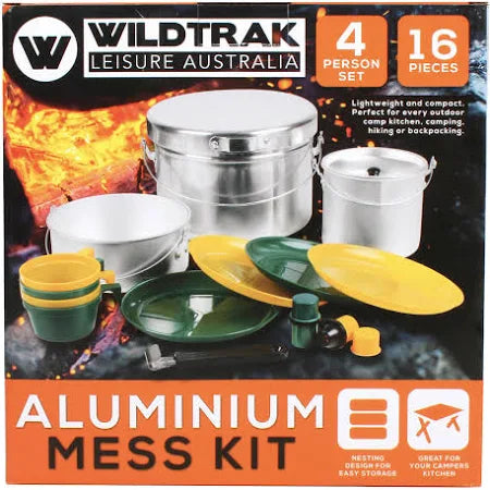 Wildtrak 16pc Aluminium 4-Person Camping Plate/Pot/Cup