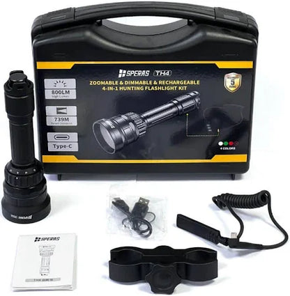 SPERAS TH4 IR KIT Zoomable & Dimmable & Rechargeable 4-in-1 Hunting Flashlight Kit