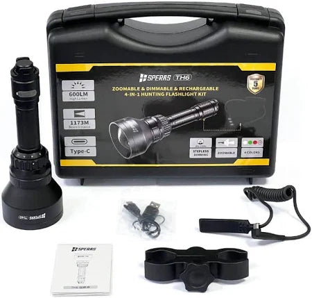 SPERAS TH6 IR KIT Zoomable & Dimmable & Rechargeable 4-in-1 Hunting Flashlight Kit
