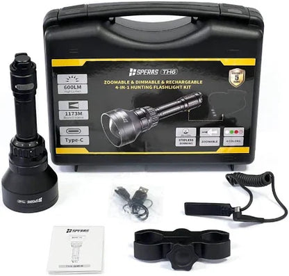 SPERAS TH6 IR KIT Zoomable & Dimmable & Rechargeable 4-in-1 Hunting Flashlight Kit